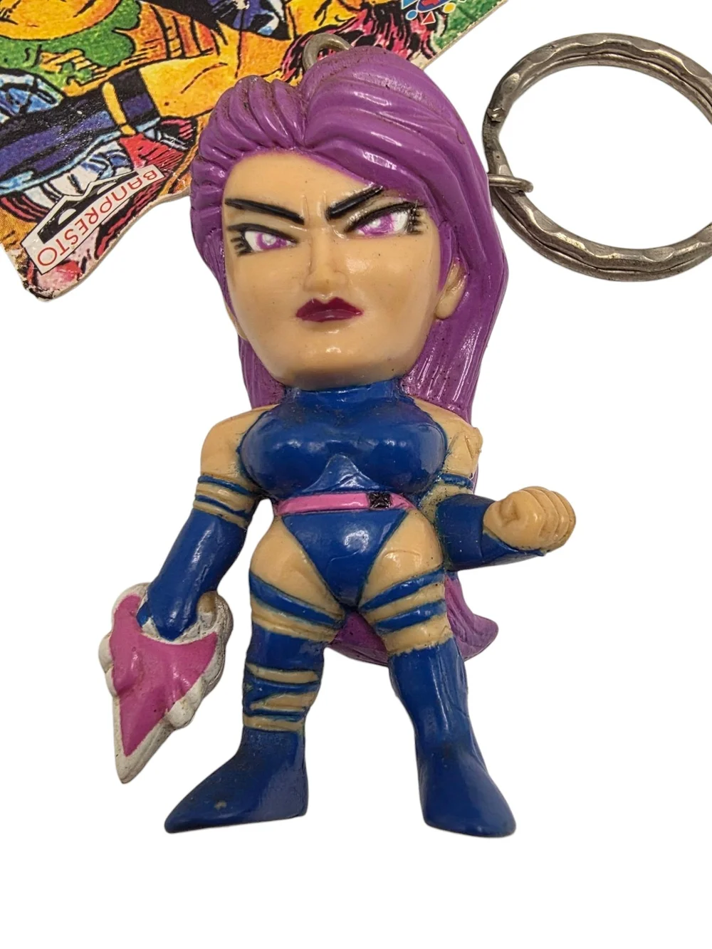 Vintage 1997 Banpresto Marvel Comics X-Men Psylocke Figure Keychain Japan Tag